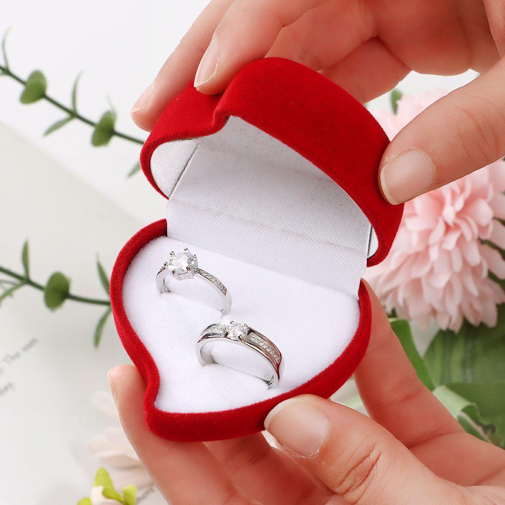 Engagement Wedding Exquisite Velvet Jewelry Box Ring Display Box Red Rose Double Ring Storage Box