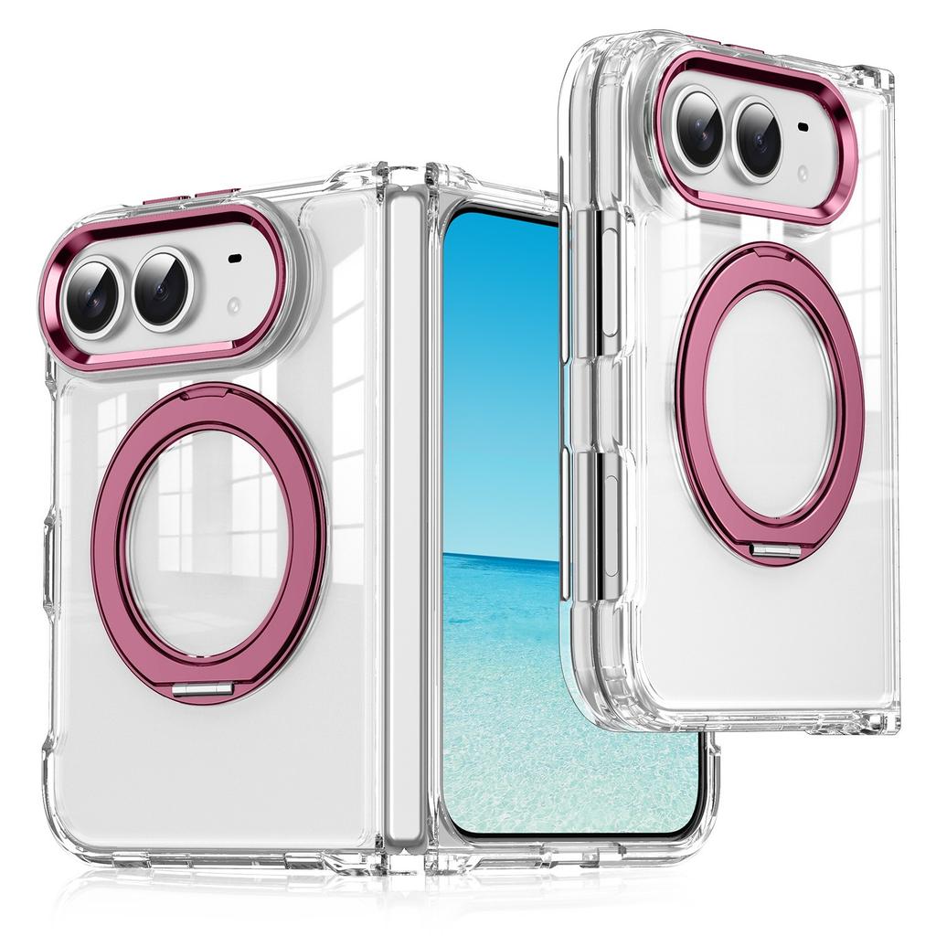 360 Rotating Magnetic Kickstand Skin Feel Clear Case for IPhone Ultra 18 Fold Wide Shockproof for Magsafe Metal Button Cover