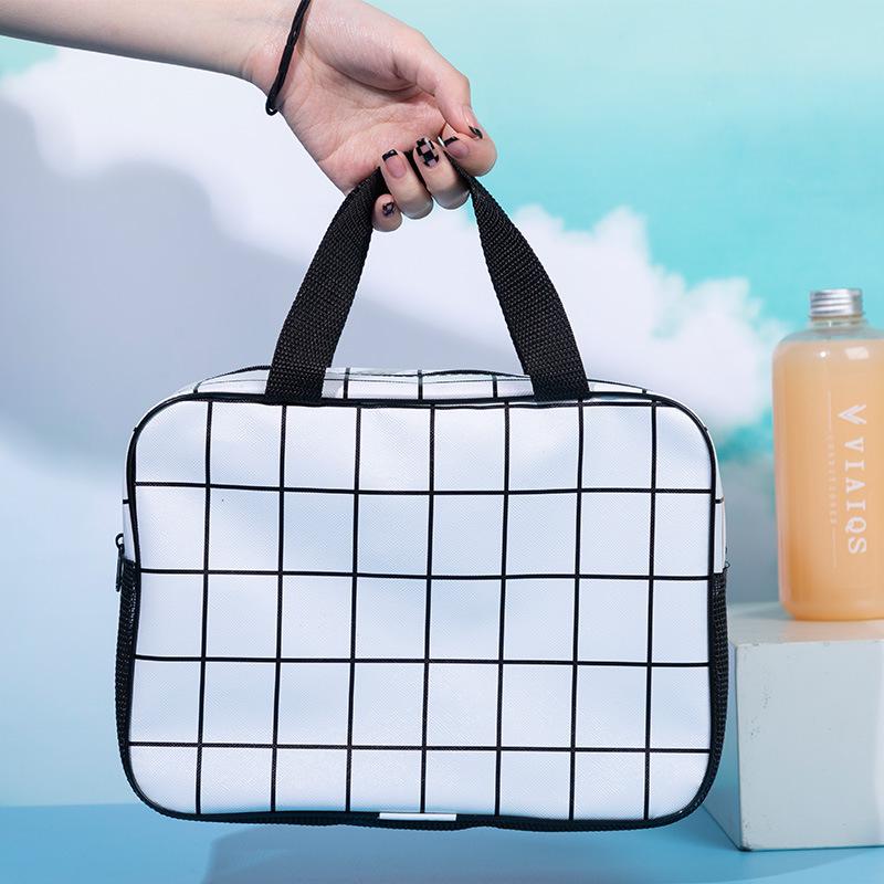 Black & White Waterproof Makeup Bag: Large Capacity Handheld Toiletry & Travel Storage