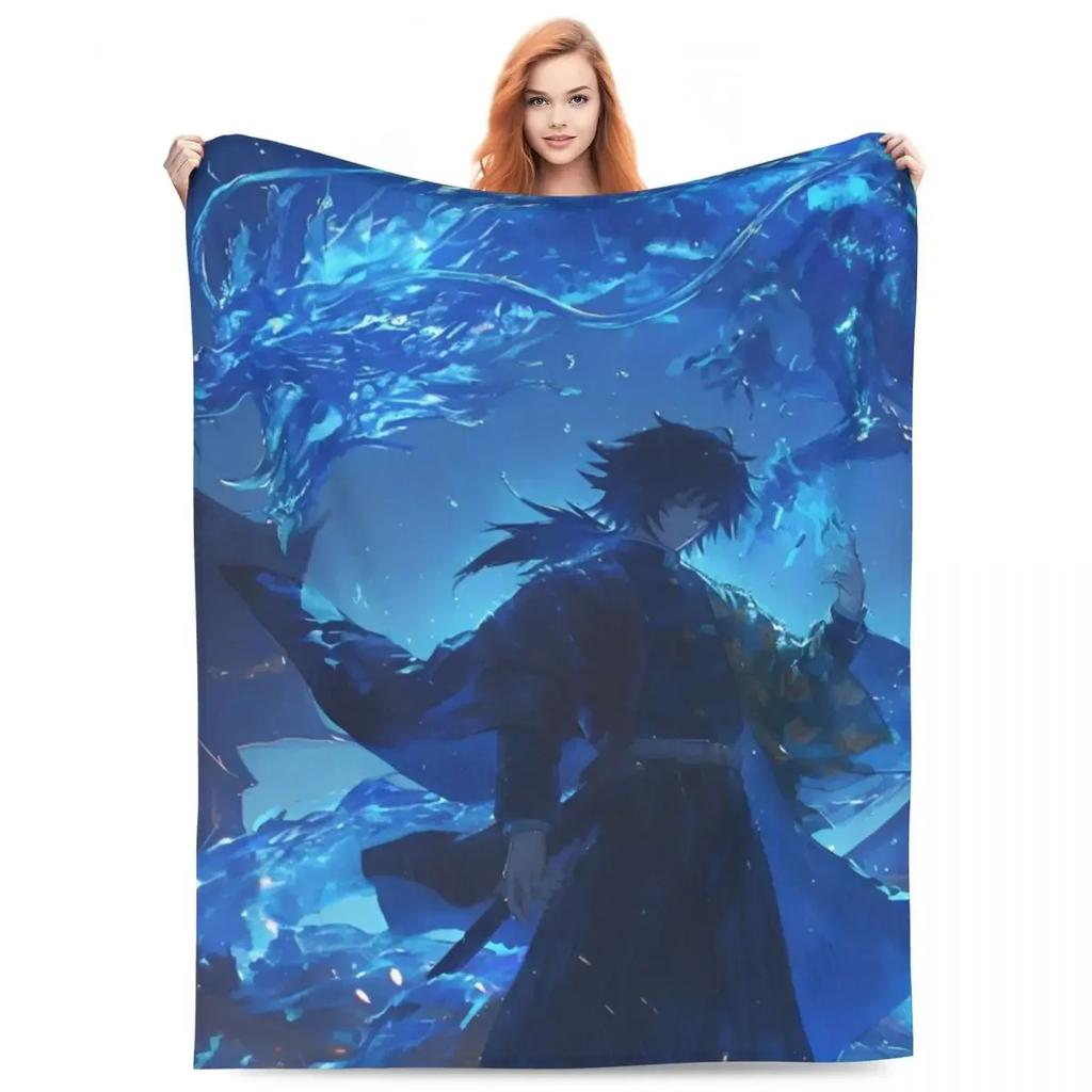 Water Hashira Giyu Tomioka Blankets Coral Fleece Plush Anime Demon Slayer Super Soft Throw Blanket for Car Sofa Couch Bedspread