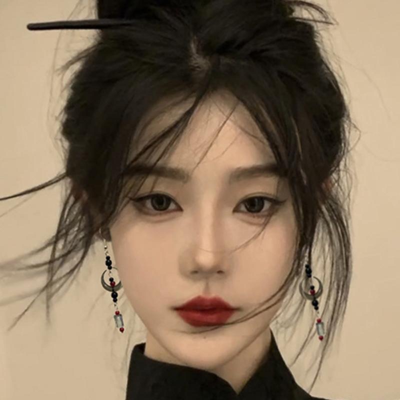 Moon Earrings Aesthetics Earrings Chinese Style Jewelry Dangle Earrings Plastic Texture for Fashionable Youthful Women