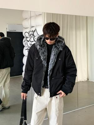 Unisex Winter Mountain Eagle Jacket: Thick Fur Collar & Imitation Rabbit Fur Hood