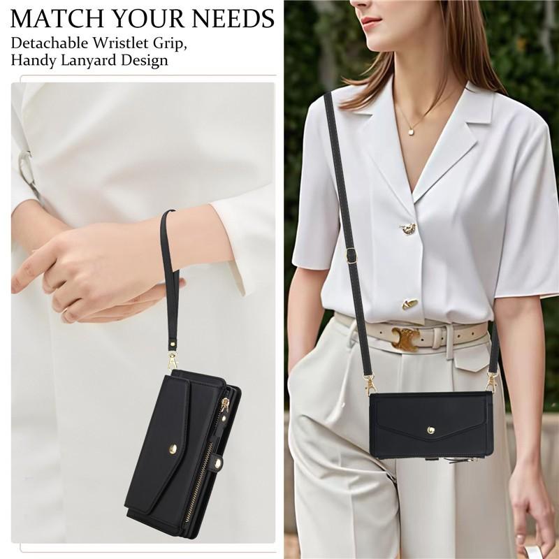 2 in 1 Removable Zipper Wallet Crossbody Case For Samsung Galaxy Z Fold 7 Z Fold 6 5 4 3 Magnetic Charging Luxury Leather Cover