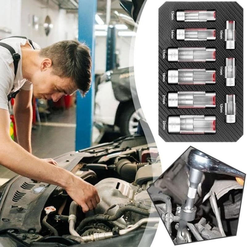 9PCS Oxygen Sensor Removal Tool Set With Slotted Sockets And Fuel Line Disconnect Wrench For Automotive Repair Mechanic Tools