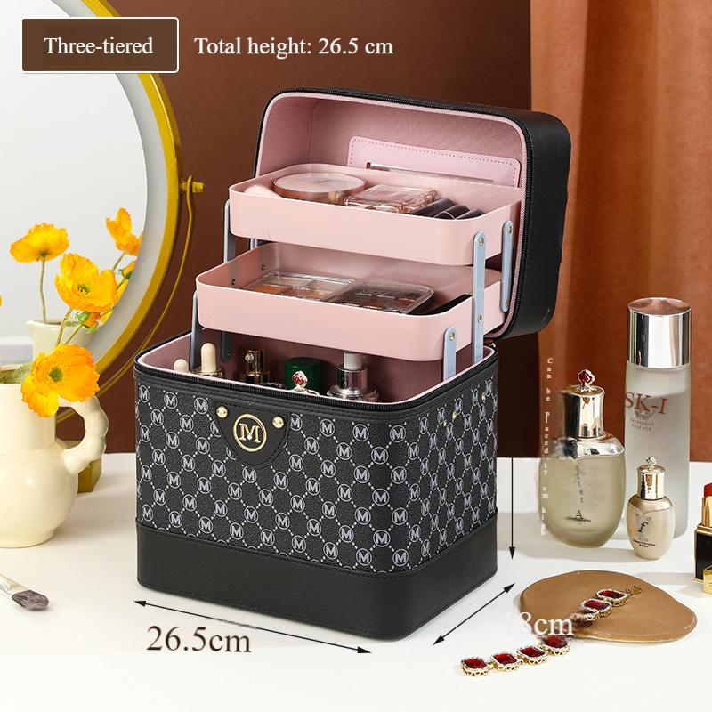 

Косметичка с большой емкостью для косметики и средств по уходу за кожей, коробка для хранения аксессуаров, женская портативная многофункциональная переносная коробка для инструментов 26.5x18x17cm чёрный