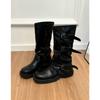 Niche Retro Pleated Thick-soled Stacking Boots Women's Medium Boots Pant Tube Boots Knight Boots Western Boots