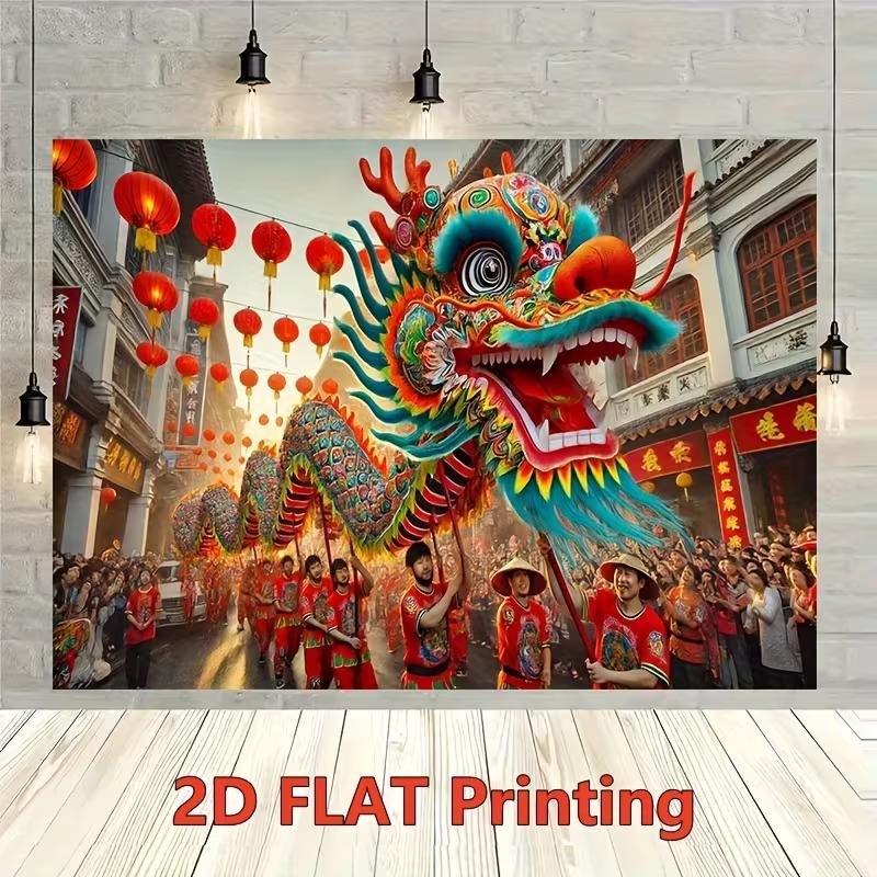 2D Dragon Dance Tapestry Chinese New Year Party Background Cloth 47.2x31.5inch/120*80cm