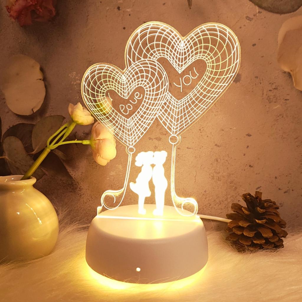 Monochrome Warm Light Heart-shaped Design LED Night Light 3D Stereoscopic Night Light Bedroom Room Decoration Atmosphere Light