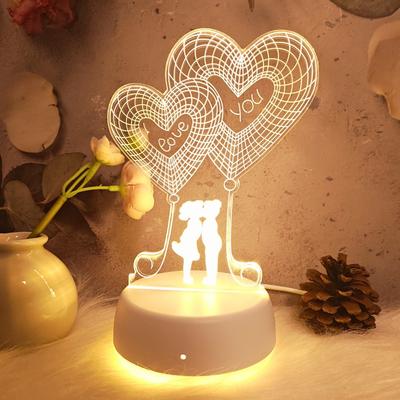 Monochrome Warm Light Heart-shaped Design LED Night Light 3D Stereoscopic Night Light Bedroom Room Decoration Atmosphere Light