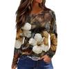 Women's Fashion Hem Slit Casual Retro Floral Print Round Neck Long Sleeve Top