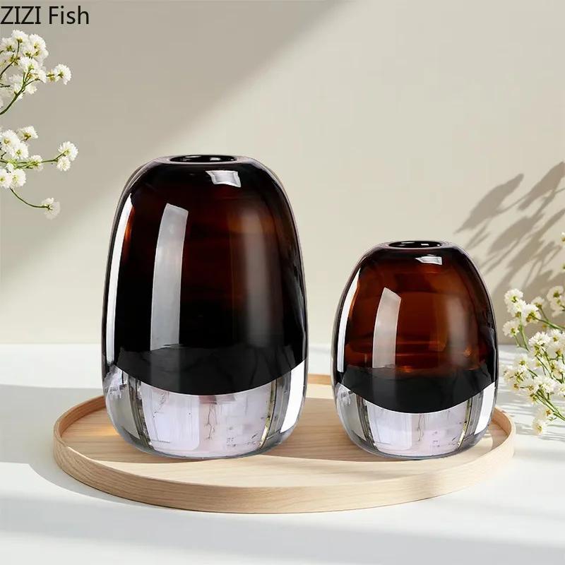 Transparent Caramel Colored Delicate Glass Vase Flower Pots Desk Decoration Flower Arrangement Floral Vases Room Aesthetic Decor