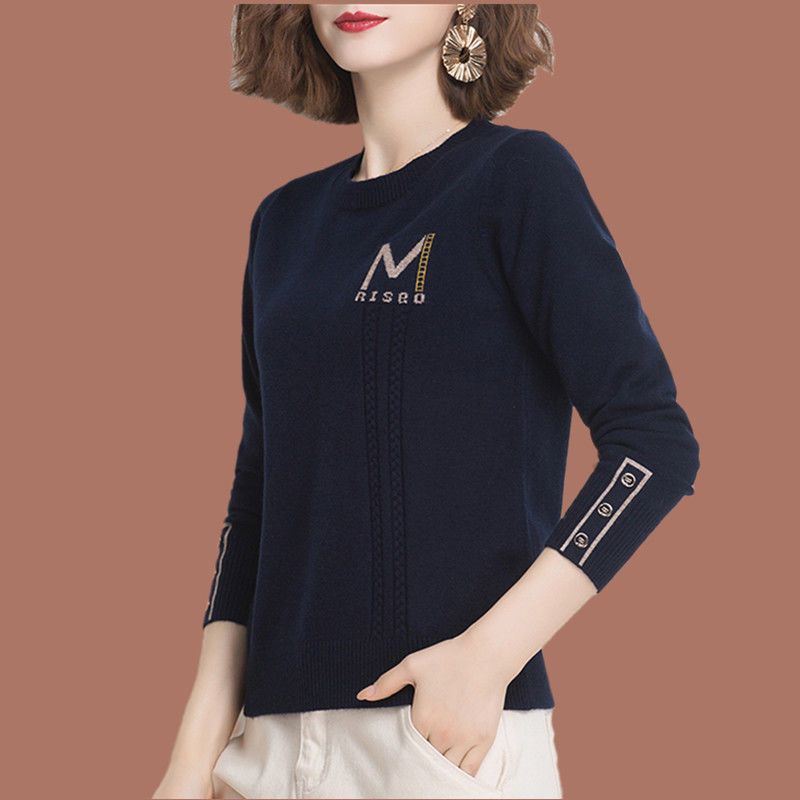 Knitted Sweater Ladies Round Collar Bottoming Sweater Casual Loose Comfortable Knitted Pullover Tops Knitted Sweater