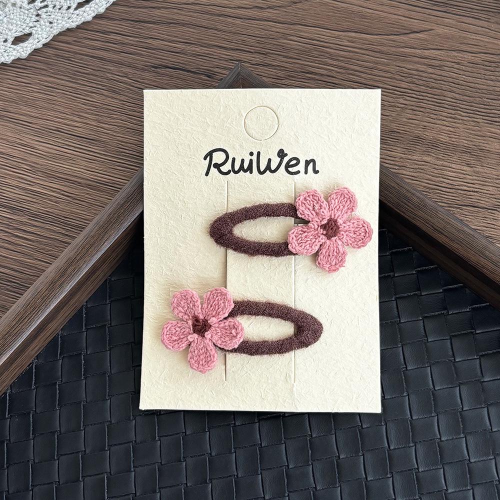 Children's Korean Style Dark Color Embroidered Flower Hair Clips, Autumn/Winter Collection