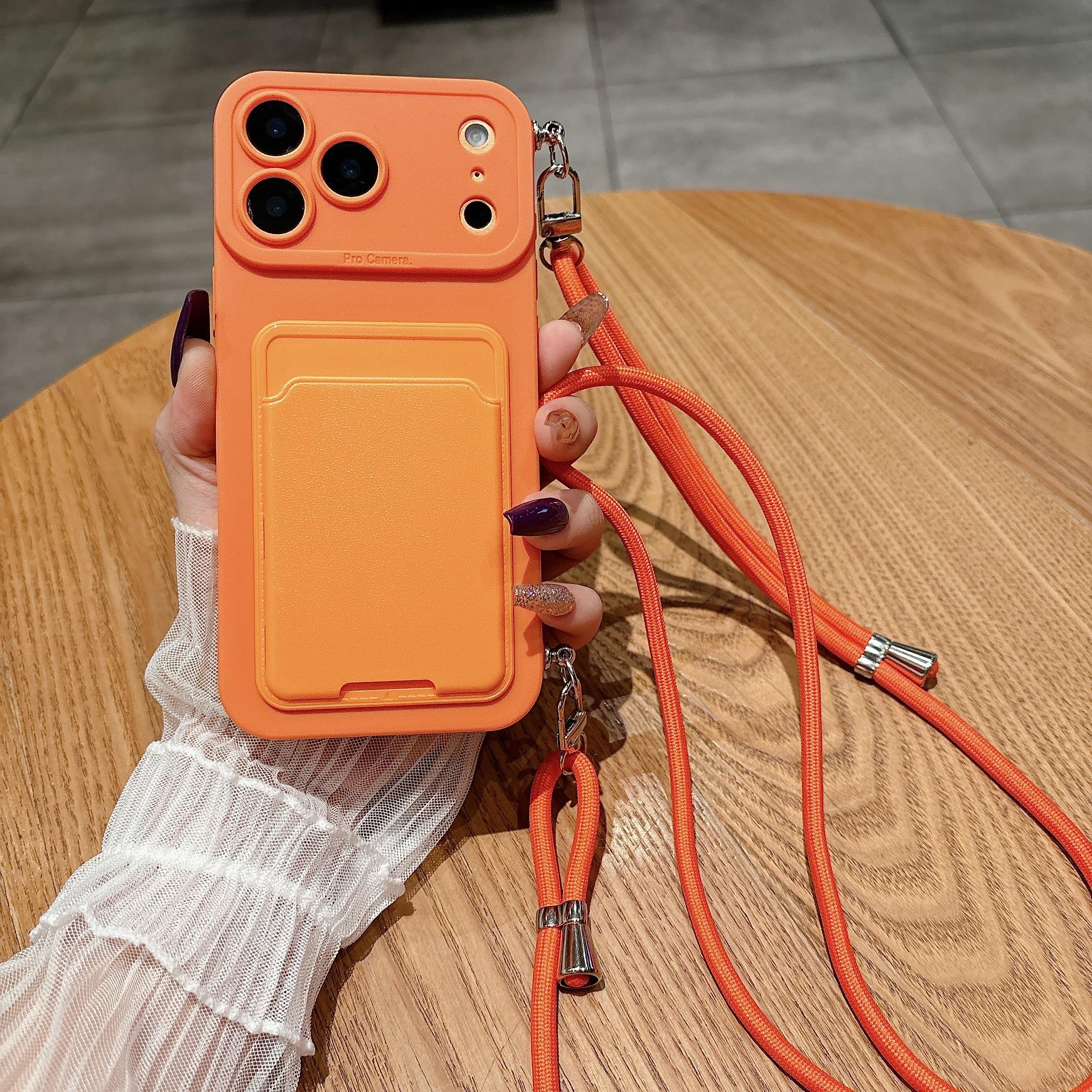 

Роскошный чехол-кошелек с ремешком-шнурком на шею для iPhone 17 16 15 14 Plus 13 12 Pro Max Mini 17promax 17pro iPhone 17ProMax оранжевый