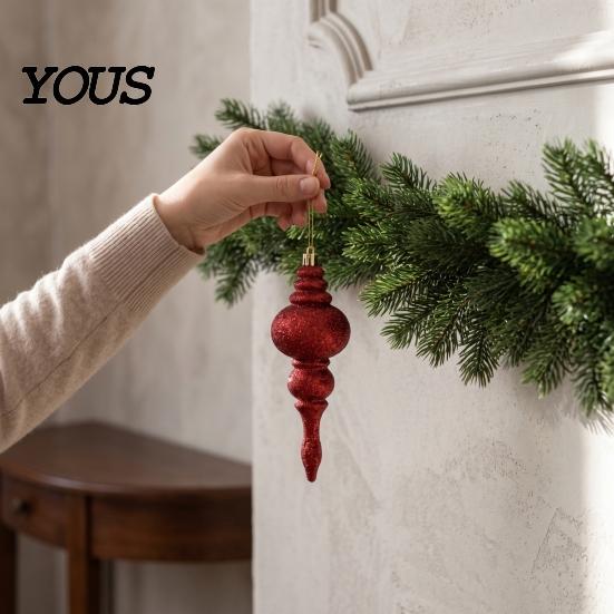 Decorative Hanging Ornaments for Home 6 Pcs Finial Drop Christmas Ornament, Glitter Shatterproof Plastic Tree Decorations Decoration Holiday Decor DIY