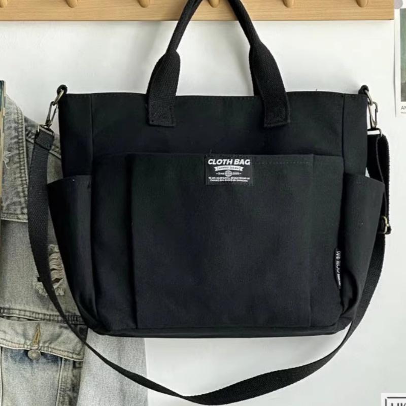 Urban Minimalist Female Student Large Capacity Commuting Horiztal Canvas Single Shoulder Diagal Cross Portable Tote Bag