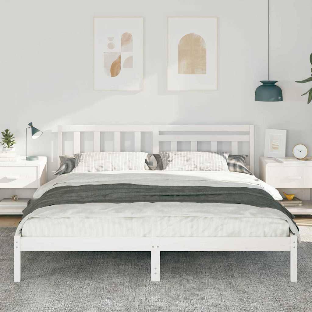 White Bed Frame with Headboard 180 x 200 cm Solid Pine Wood