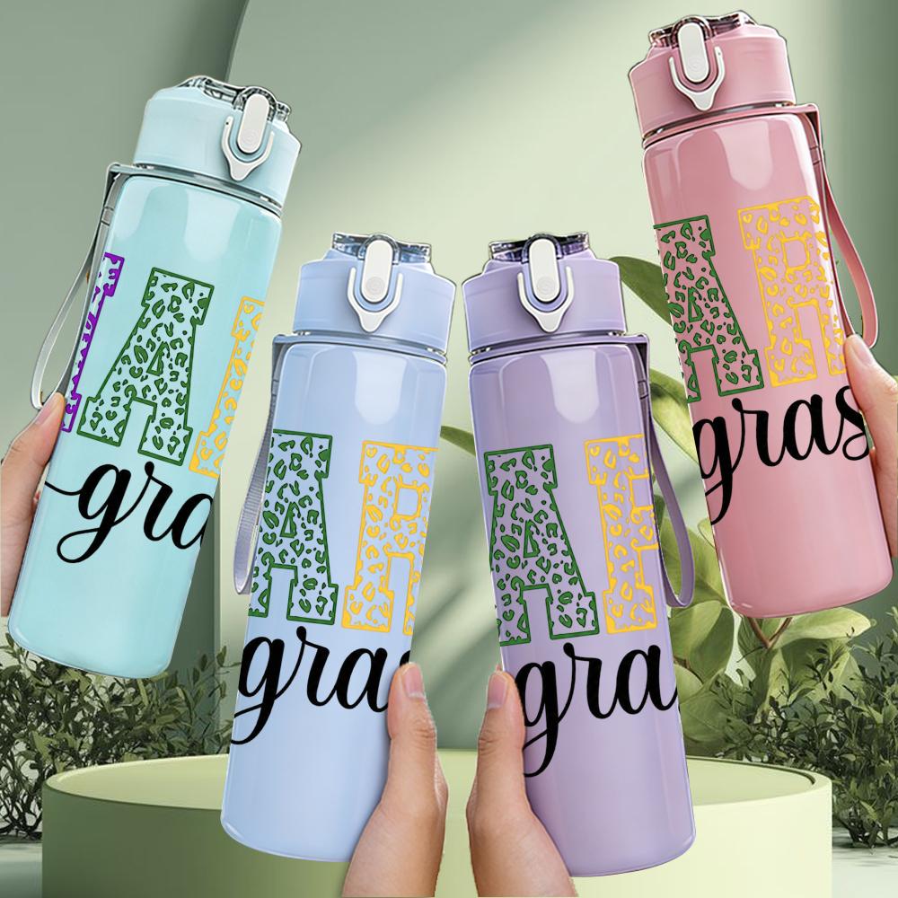 1PC Mardi Gras Color Letter Graphic,750ml Color Plastic Sports Water Bottle,Leakproof Flip Straw Lid,Suitable for Sports Office Home Use