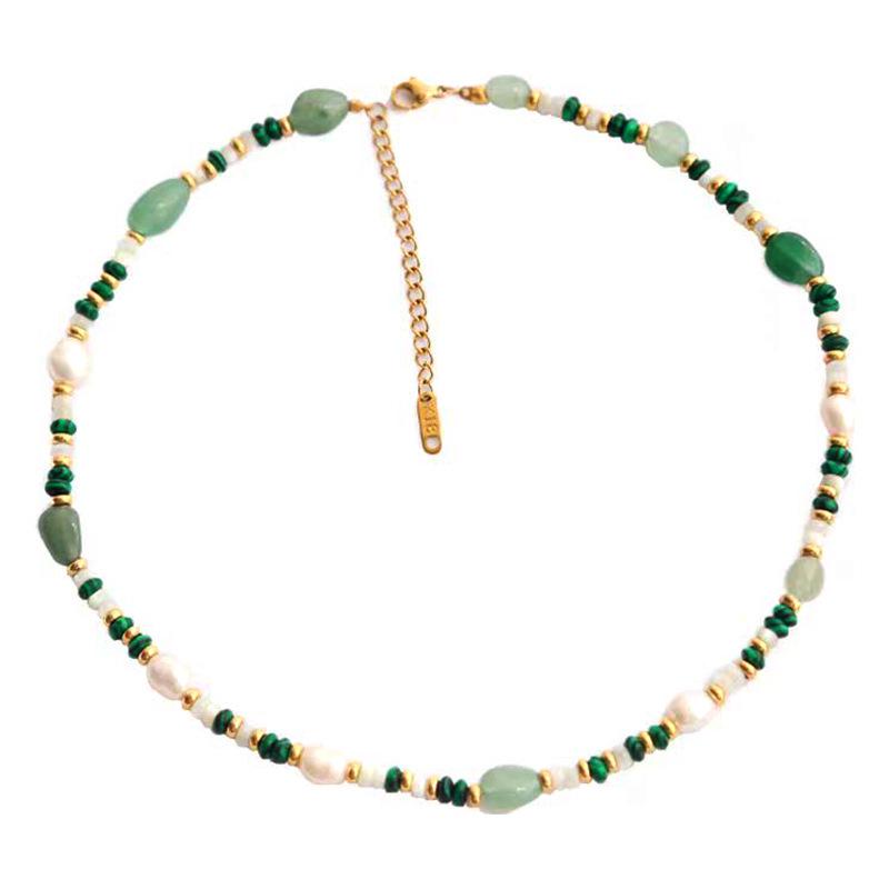 Irregular Freshwater Pearl and Malachite Green Aventurine Necklace - Women's Luxury Natural Stone Choker