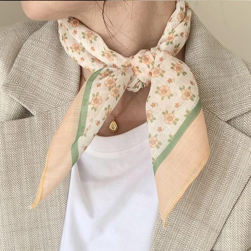 Eșarfă mică pătrată retro de țară, eșarfă artistică franțuzească din bumbac și in, eșarfă de cap pentru femei de primăvară și toamnă, vară, pentru umbră și protecție solară