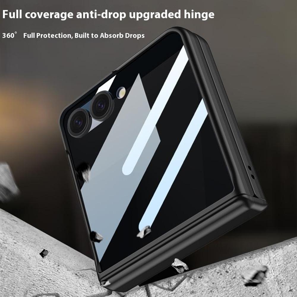 GKK For Samsung Galaxy Z Flip7 5G Case Magnetic Hinge Protection PC Phone Cover with Anti-Spy Tempered Glass Film