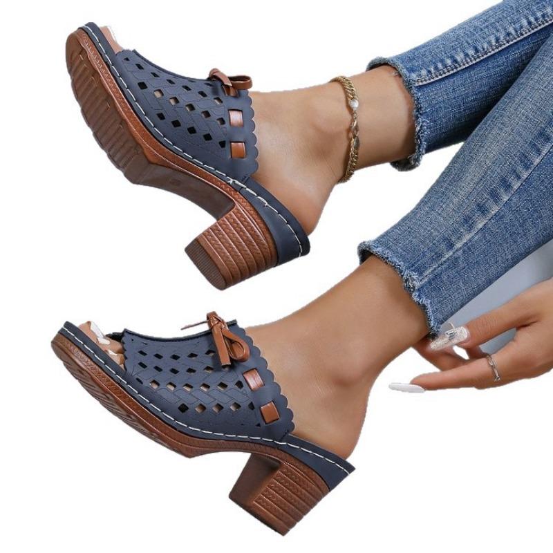 New Fish-mouth Hollowed-out Women's Shoes with Thick Heels and Versatile Sandals and Slippers