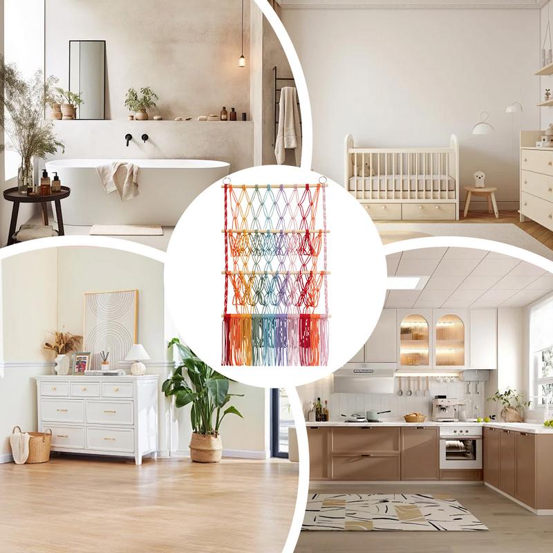 1pcs Hanging Organizer Plush Toy Storage Stuffed Animal Net Hammock Boho Macrame For Home Bedroom Books Children Playroom