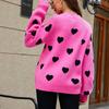 Women's Fashionable Round Neck Long Sleeved Color Blocked Love Casual Pullover Sweater Top
