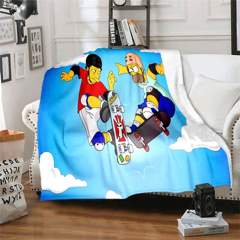 S-Simpson Měkký plyšový rozkládací pohovka Hodící Cartoon Moderní flanelové přikrývka Potah Tištěná přikrývka Dárek Piknikové deky