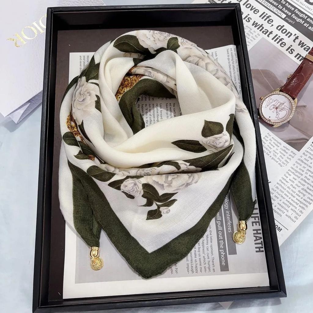 Silk Scarf with Magnetic Buckle - Square, Fashionable Winter Accessory for Women