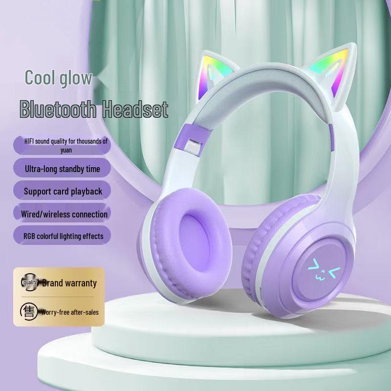 Wireless Bluetooth Cat Ear Headphones - Noise Cancelling, Over-Ear, Gaming & Music for Kids & Computers