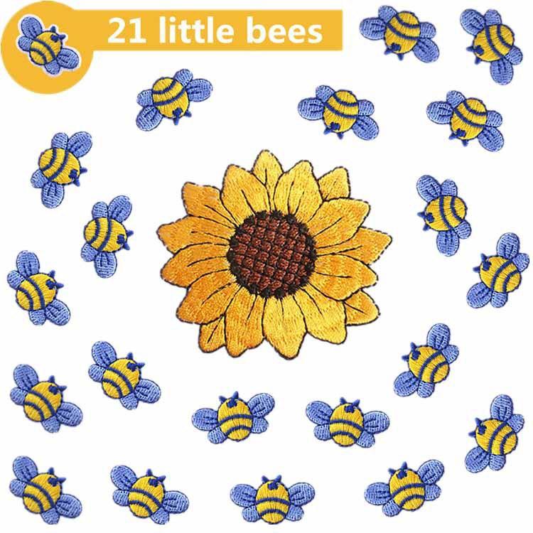 Cartoon Little Bee Embroidery Cloth Sticker Bee Big Family Embroidery Label Bag Sunflower Ironing Flower Embroidery Chapter