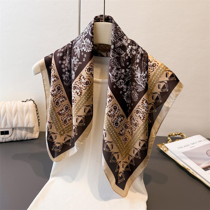 Retro Bohemian Luxury 70cm Square Scarves Women's Designer Silk Scarf Lady Bandana Small Neckties Hairbands Foulard Shawl