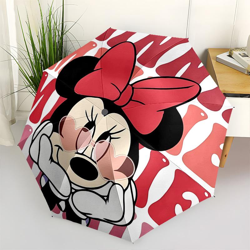 

Minnie Mouse Heart Themed Automatic Opening and Closing Umbrella, Brightly Colored 8-rib Portable Umbrella, Suitable for Men and Women, A Pe