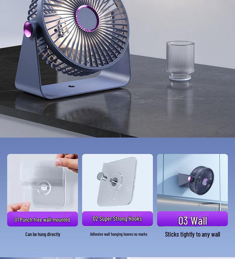 Compact Ultra-Quiet Rechargeable Desktop & Wall-Mount Fan for Office, Dorm, and Classroom Cooling