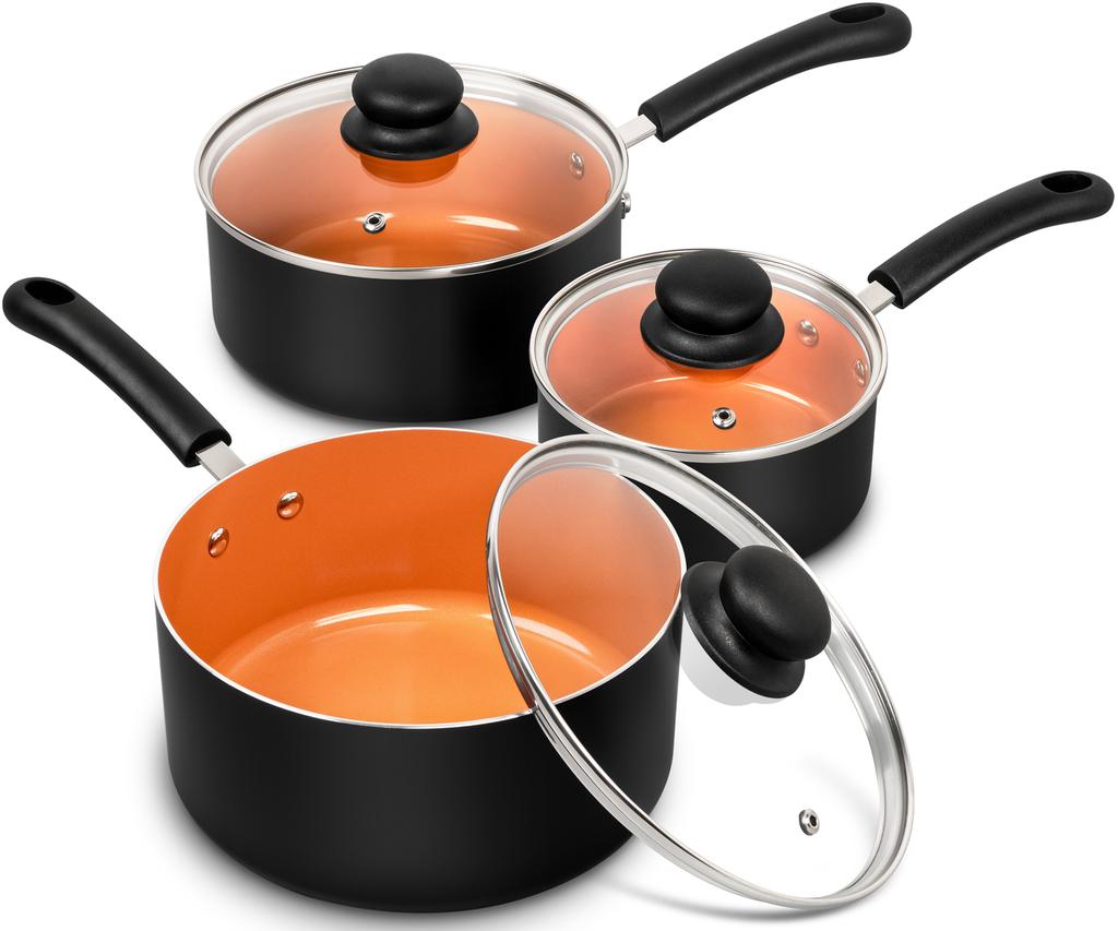MICHELANGELO Nonstick Sauce Pan Set with Lid 1QT 2QT 3QT Ceramic Copper Saucepan Dishwasher Safe Cookware