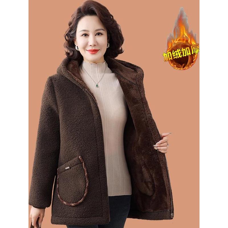 Plus Size Fleece-Lined Winter Coat for Middle-Aged & Elderly Women