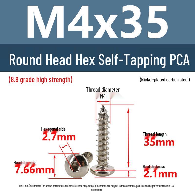 8.8 Grade Round Head Hex Socket Self-Tapping Screws M2-M4 Carbon Steel Bolts