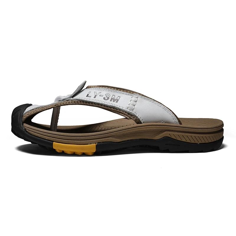 Golden Sapling Men's Slippers Summer Shoes Genuine Leather Flip Flops Man Casual Beach Shoe Comfortable Leisure Slides Footwear