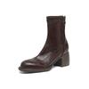 Autumn and Winter Leather Women's Large-size Martin Boots Round Head Korean Version Comfortable Rear Zipper High Heel Solid Color New Medium Boots