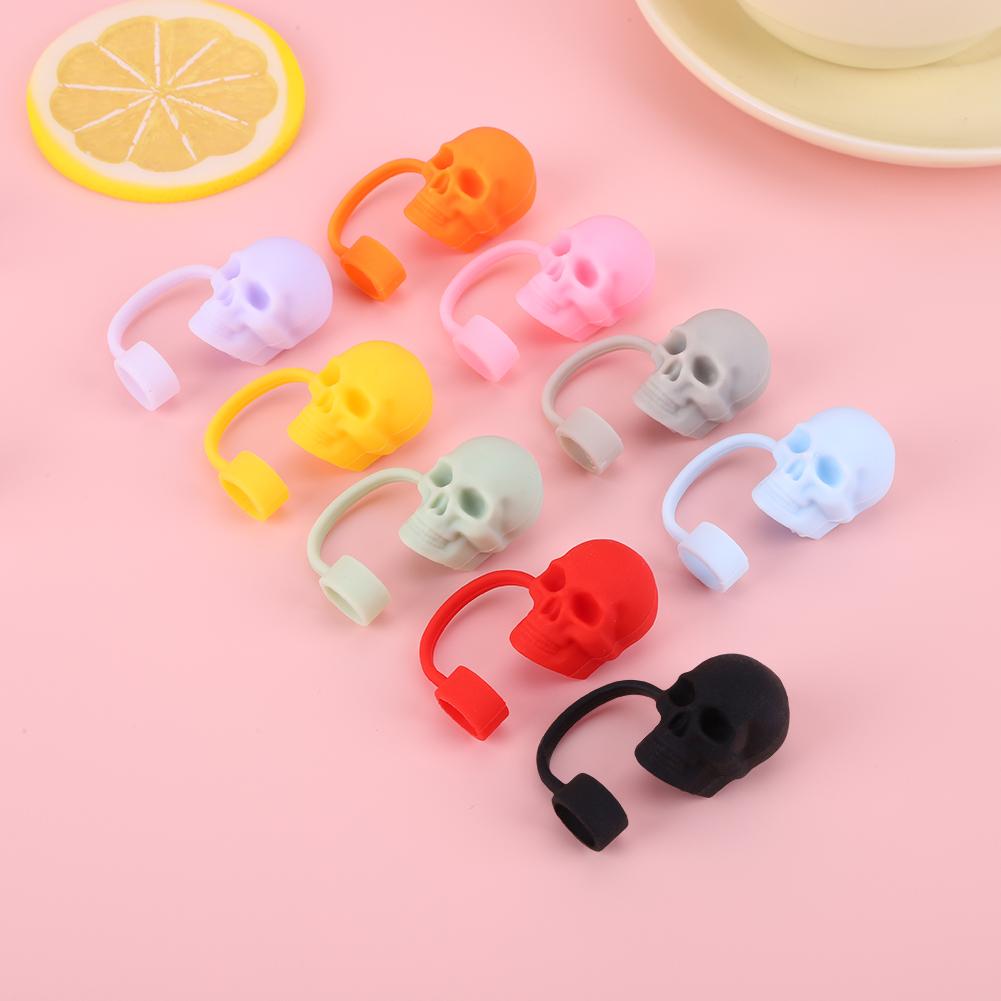 Skull Silicone Straw Covers Cap 1/5PCS 10mm Tumblers Cup Accessories Reusable Dust-Proof Spill-Proof Plug Stopper For Stanley Wa