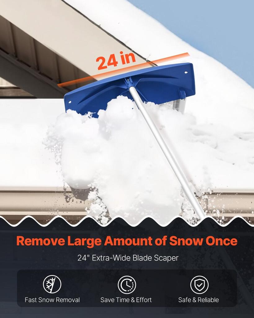 Snow Roof Rake, 60cm PP Plastic Blade, 1.18-5.55 m Adjustable Roof Snow Scraper with Wheels, Anti-Slip Handle Snows Removal Tool, Lightweight House