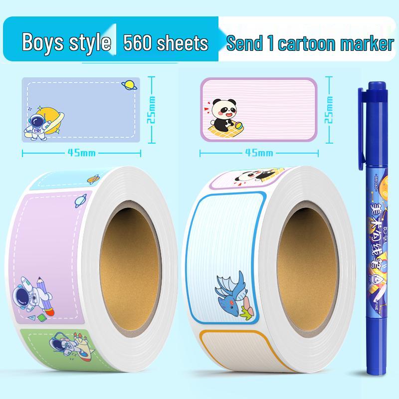 Cartoon Name Stickers for Kids: Self-Adhesive Labels for Books & School Supplies