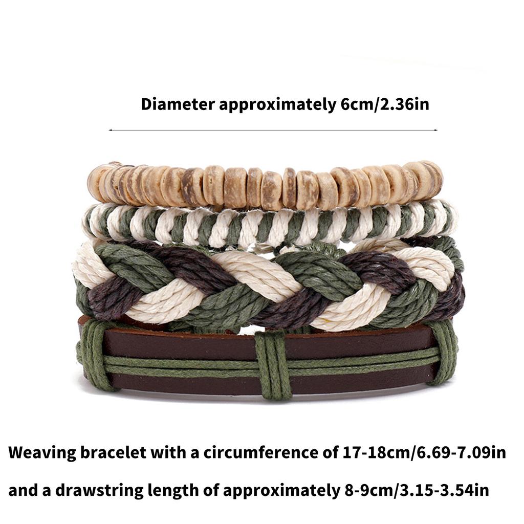 Men's Fashion Bracelet Bohemian Style Wristchain Hand Woven Multi Layer Hemps Rope and Leather Wristband Accessories