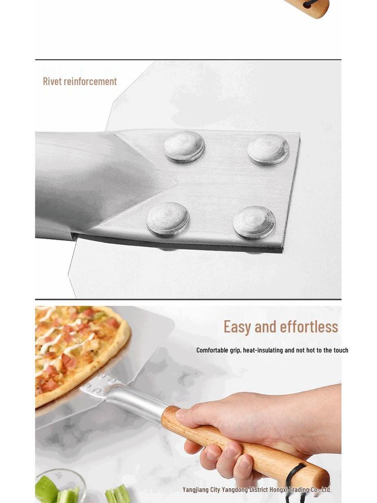 European & American 12"-14" Square Oak-Handled Aluminum Pizza Peel - Long Handle & Detachable Shovel for Oven Transfer.