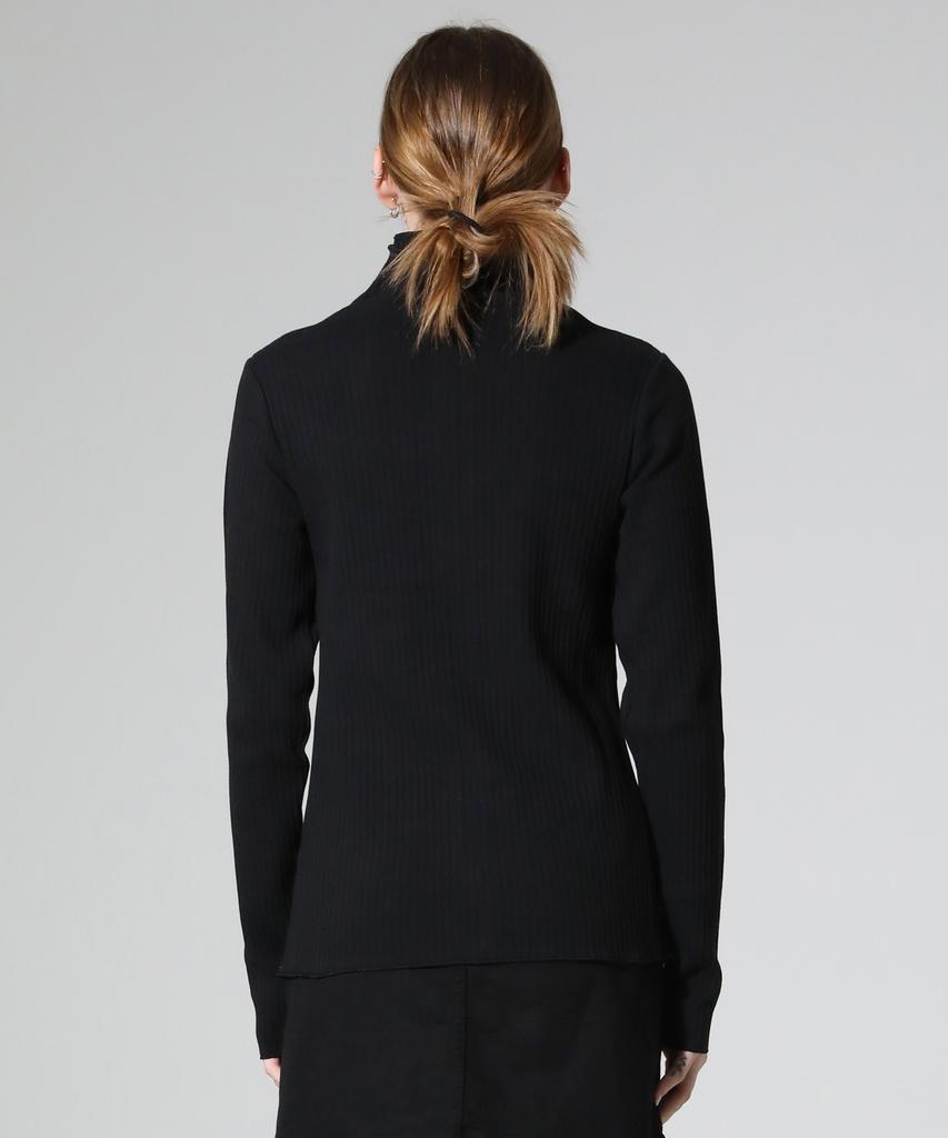 REEMNIK High-Neck Two-Way Zip-Up Ribbed Knit Top [Black]