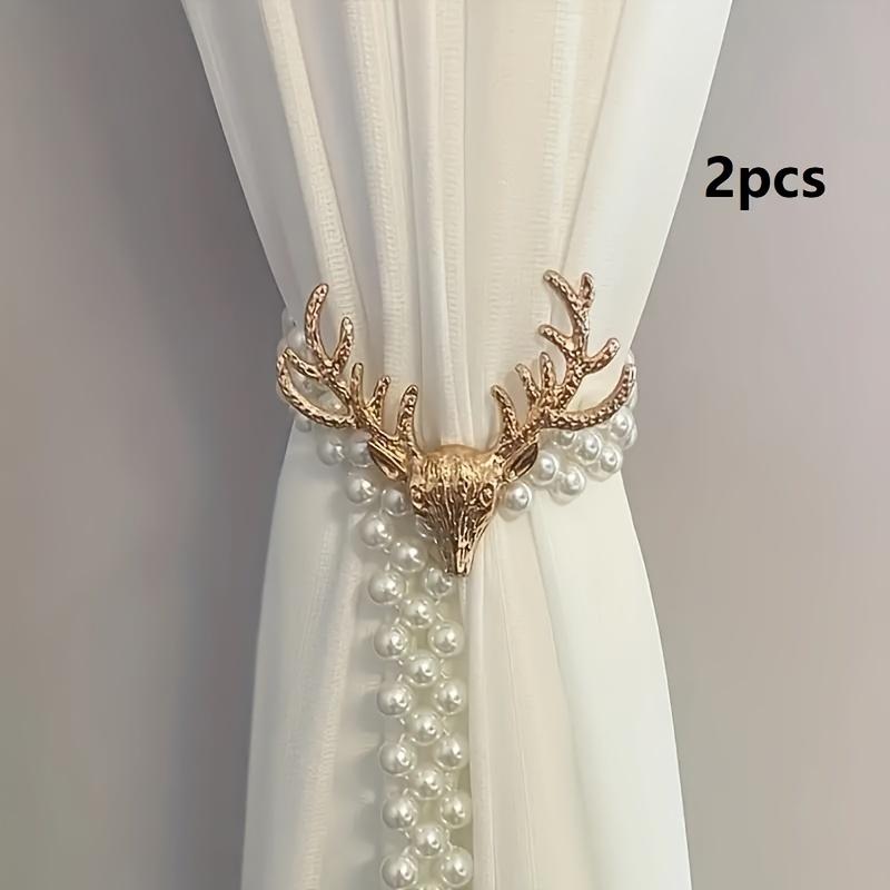 

A Pair Of Curtain Tiebacks Featuring Deer And Artificial Pearl Decorations,Used To Secure Curtains In Bedrooms, Living Rooms золотий