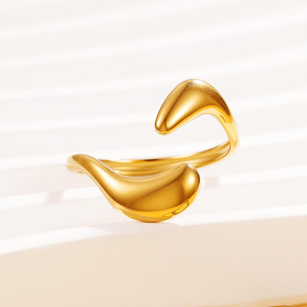 Glossy Geometric Water Drop Open Ring - European & American Chic Style Stainless Steel Women's Ring