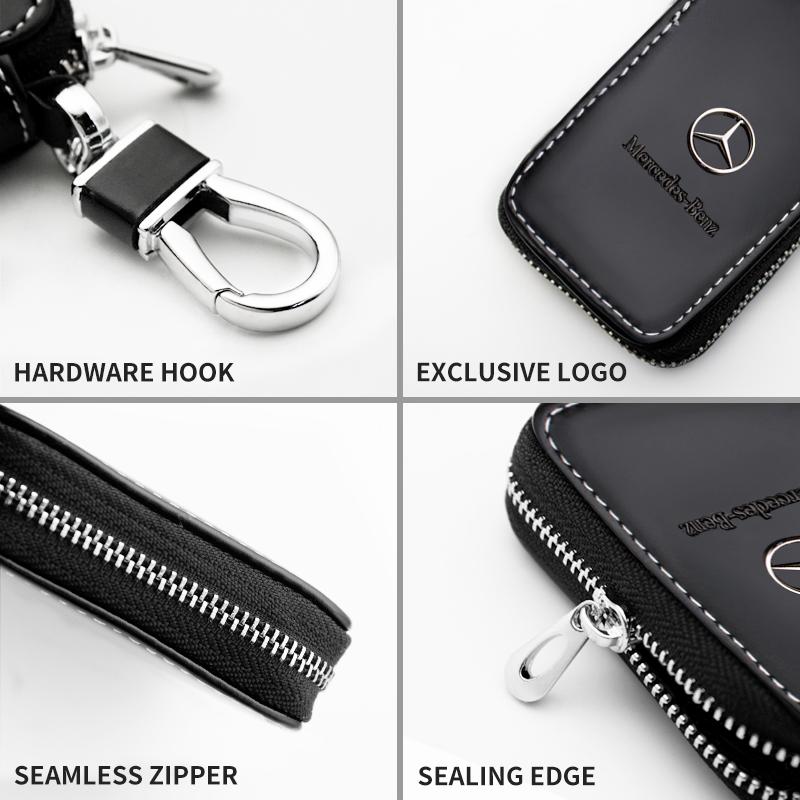 Leather Car Key Fob Case Cover Keychain Zipper Bag Protection Shell For Mercedes Benz W204 W205 W212 W213 W221 W177 W246 GLC GLA PA9