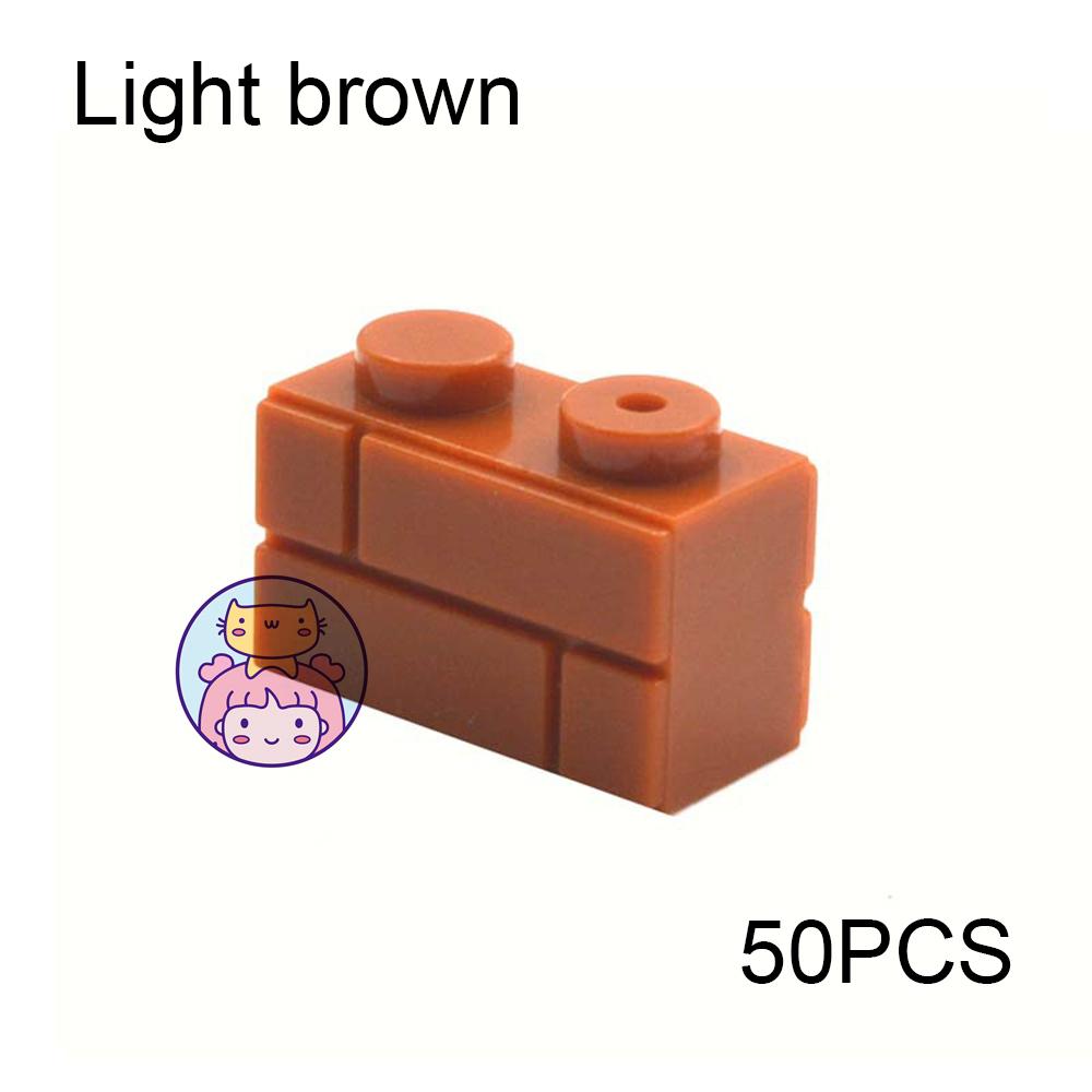 50pcs Wall Striped Bricks MOC 1x2 Building Blocks Toys Palace Castle Creative Figures Military House Wall Transparency Parts